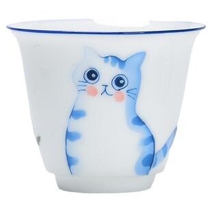 陶瓷小茶杯手绘白瓷主人杯单杯女猫咪茶具喝茶杯子家用客杯品茗杯