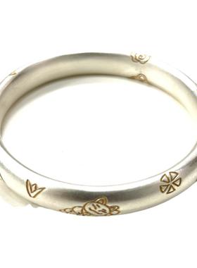 燕归猫禾24k描金招财猫足银手镯