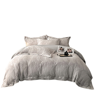 轻奢高级感提花四件套纯棉柔软被套床单笠简约主卧室裸睡床上用品