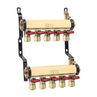 家用全铜一体大流量地暖分水器暖气地热地暖管1.2寸全套阀门配件