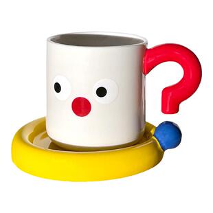 Click原创可爱大眼睛问号叹号咖啡杯碟礼盒套装马克水杯情侣对杯