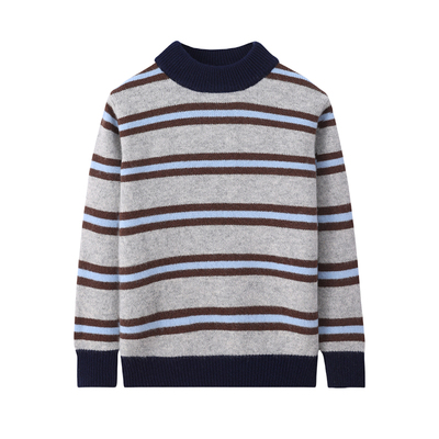 儿童羊毛衫全身条纹半高领男童女童秋冬新款撞色羊绒百搭打底毛衣