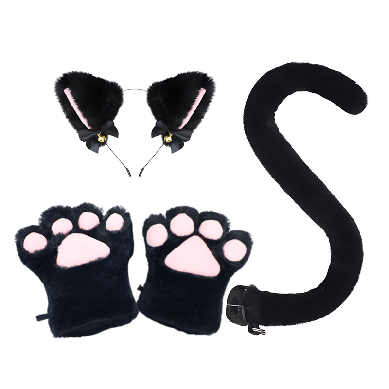 可爱毛绒猫咪猫耳朵发箍套装猫爪手套尾巴cosplay儿童大人表演出