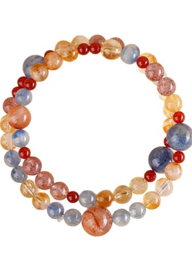 天然水晶黄塔晶多宝双圈手链女士