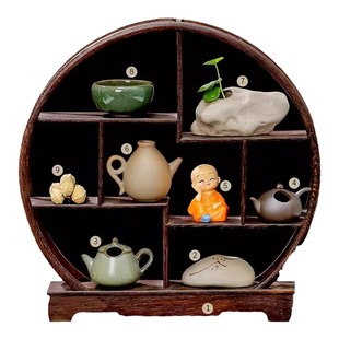 创意迷你博古架摆件中式茶杯茶具架子置物架桌面茶壶茶杯收纳摆件