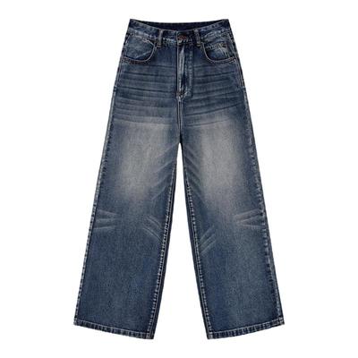 SNU 原创低腰阔腿牛仔裤女复古水洗直筒垂感宽松显瘦休闲拖地长裤