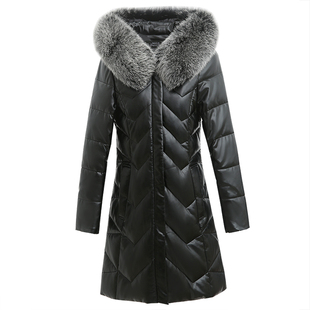 海宁真皮羽绒服女中长款2025新款冬季绵羊皮狐狸毛领大码皮草外套