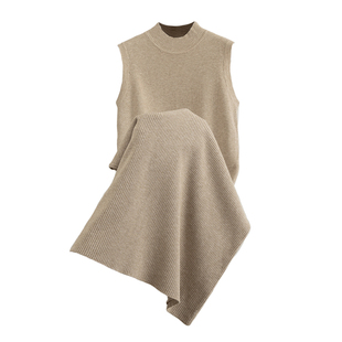 半高领针织连衣裙女2025秋冬新款中长款无袖背心毛衣裙内搭打底裙