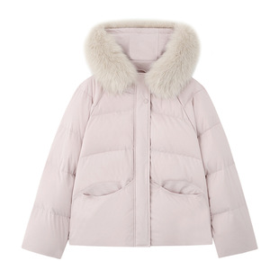 香榭颂90白鸭绒羽绒服女短款狐狸毛连帽百搭2025冬季新款加厚外套