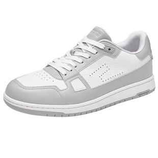 思加图新款灰白格板鞋运动休闲鞋厚底透气男鞋子E1403AM5