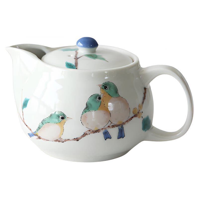 日本进口九谷烧山雀茶壶茶杯 绣茶壶
