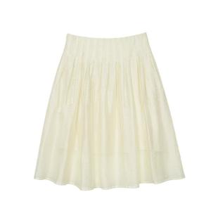 LLANO莱赛尔压褶花边透纱琴键中裙小个子过膝半裙小a裙子女夏季