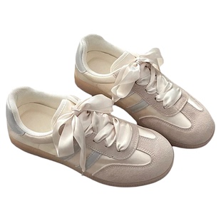 丝绸鞋带女款韩版丝带绸缎蕾丝缎面宽芭蕾风德训鞋小白板鞋粉白色