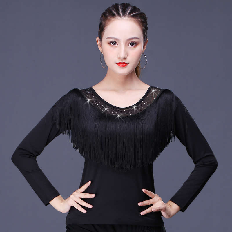 衣梦广场舞服装上衣女长袖舞蹈演出服秋冬新款拉丁水兵舞跳舞衣服