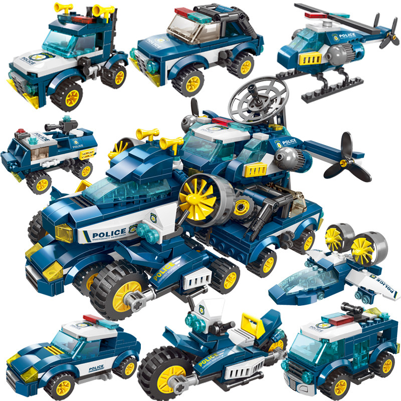 儿童消防飞机玩具拼插小颗粒中国积木男孩拼装工程赛车人仔幼儿园