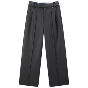 太平鸟直筒长裤2025年春夏新款精纺羊毛灰色休闲长裤A1GBF1335