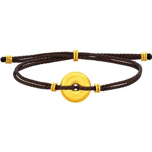 周大福寓意平安顺遂平安扣足金黄金手链（小版）计价EOF1754礼物