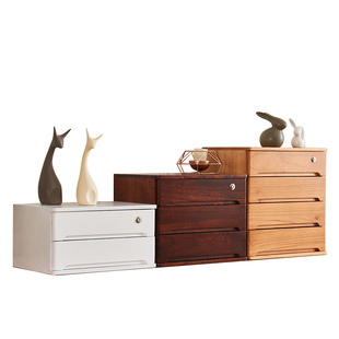 带锁实木收纳盒大容量桌面收纳柜抽屉式多层办公室桌上木质储物柜