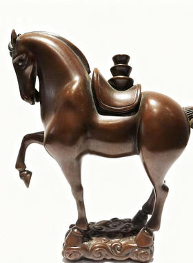 关公赤兔马发财摆件家居装饰紫铜马上发财工艺品