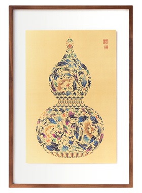 若奈真黄铜！掐丝珐琅葫芦挂画
