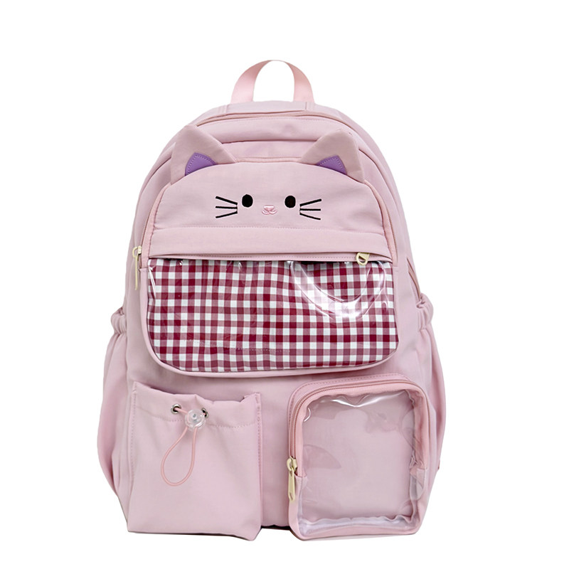 卡通猫咪女学生大容量多兜双肩包