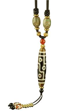 西藏九眼老包浆天珠眼鱼鳞纹项链