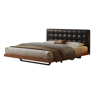 华夫格床极薄床头主卧床现代轻奢高级感实木悬浮床双人软包真皮床