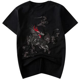 国潮中国风重工刺绣t恤男宽松大码重磅纯棉半袖潮牌潮流短袖男夏