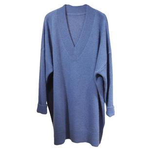 大而有型 羊绒羊毛V领中长款针织套头衫慵懒宽松oversize大毛衣外