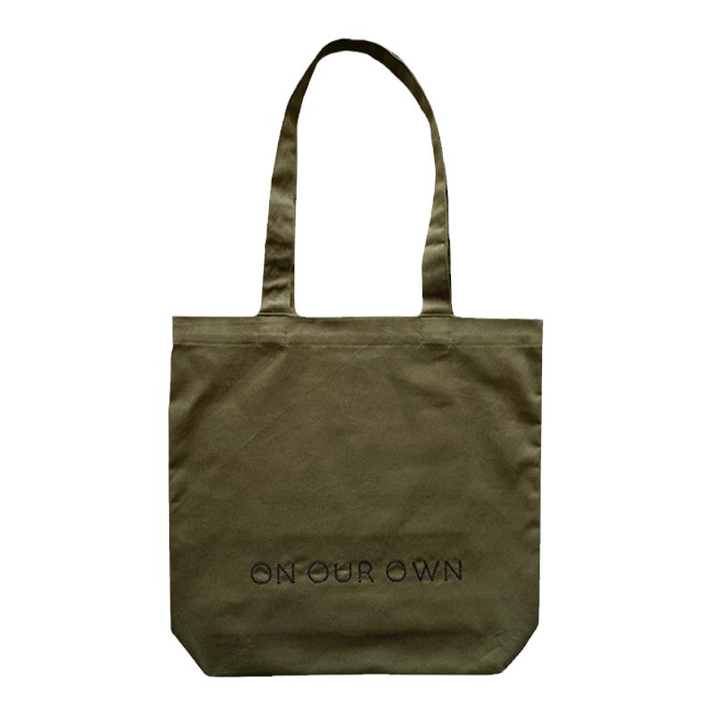 On Our Own 23FW原创 苔藓绿深巧棕斜纹棉刺绣托特包 帆布包袋