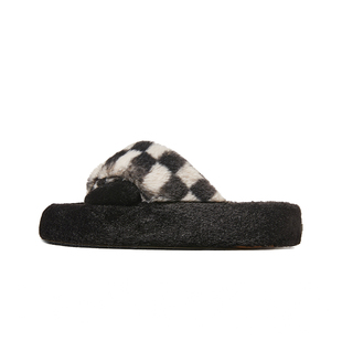 朴西无序厚底毛绒拖鞋女秋冬交叉带家居室内软底时尚露趾毛毛鞋女