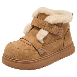 百丽童鞋儿童雪地靴女童短靴冬季新款女孩宝宝加绒保暖户外大棉鞋