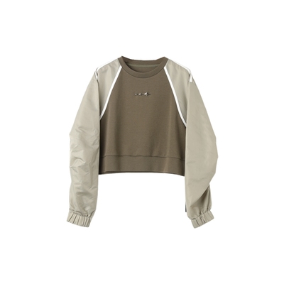 西町村屋轻潮拼接袖卫衣女装春季新款休闲百搭套头上衣AA9108004