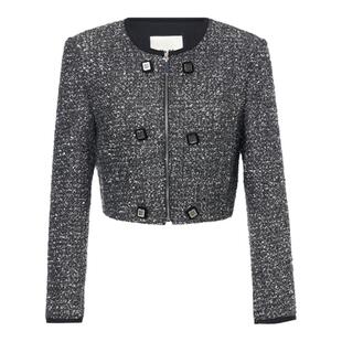 【商场同款】曼诺比菲秋季银色亮片高级感小香风外套短款上衣女