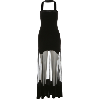 辣妹bi备拼接网纱性感修身连衣裙