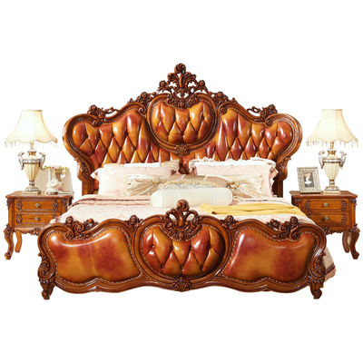 欧式床全实木真皮床豪华头层牛皮