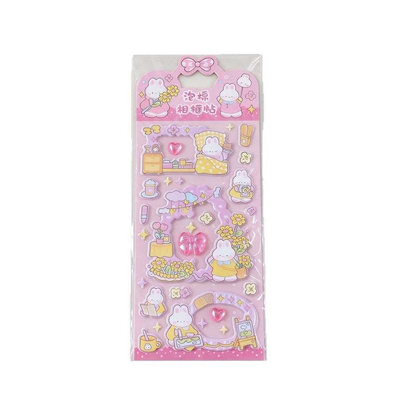 小丸日记泡棉相框贴 立体泡泡贴 卡通女孩兔子 DIY 手账装饰贴纸