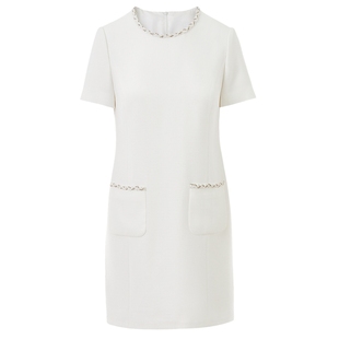 莱茵商场同款春夏新款连衣裙黑白色职业通勤圆领小香风法式优雅裙