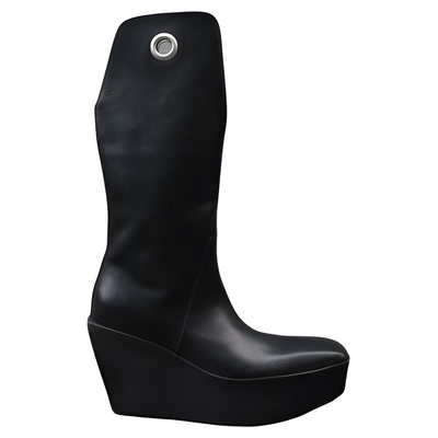 牛皮高帮坡跟靴子潮男高跟厚底高筒恨天高12厘米R0外增高扁头男靴