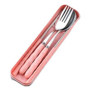 筷子勺子套装一人食便携餐具三件套不锈钢叉子单人学生可爱收纳盒