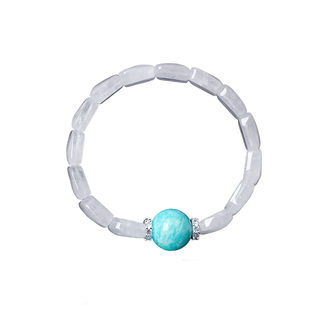 天然水晶白水晶幽灵手排款手链搭配莫桑比克天河石 男女款手串