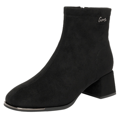 戈美其方头方跟水钻时装靴