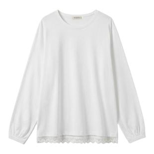 BW 花边拼接打底衫长袖圆领宽松T恤女超凡舒适极简主义穿搭