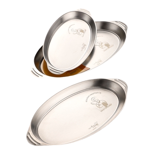 加厚平底鱼盘不锈钢家用菜盘子蒸鱼盘小吃盘肠粉盘蛋形厨房长菜盘