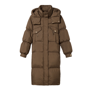 VIEA.ING薇迎连帽长款羽绒服女2025冬季新年白色加厚外套保暖上衣