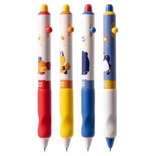 得力插画师联名按动速干中性笔矫姿练字书法笔学生卡通可爱0.5mm黑色备考ST笔尖大容量高颜值按压式刷题笔