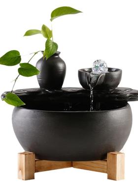 创意中式小型鱼缸流水招财摆件家居客厅书房办公区加湿玄关装饰品