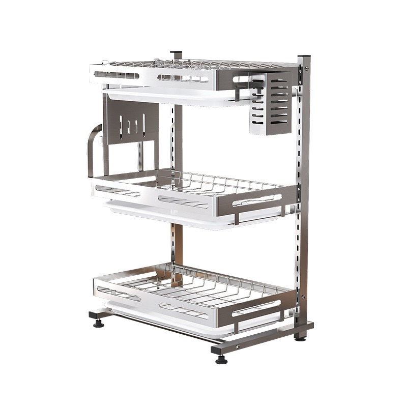 不锈钢厨房置物架收纳家用台面碗碟架M架多功能沥水筷子厨房用品