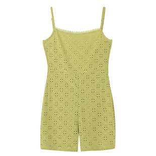 COUNANA蕾丝边打底吊带连体裤睡衣睡裙全棉弹力罗纹短裙skims睡衣