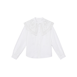 姜雯白色彼得潘领衬衫女款2025新款法式独特超好看长袖娃娃领上衣